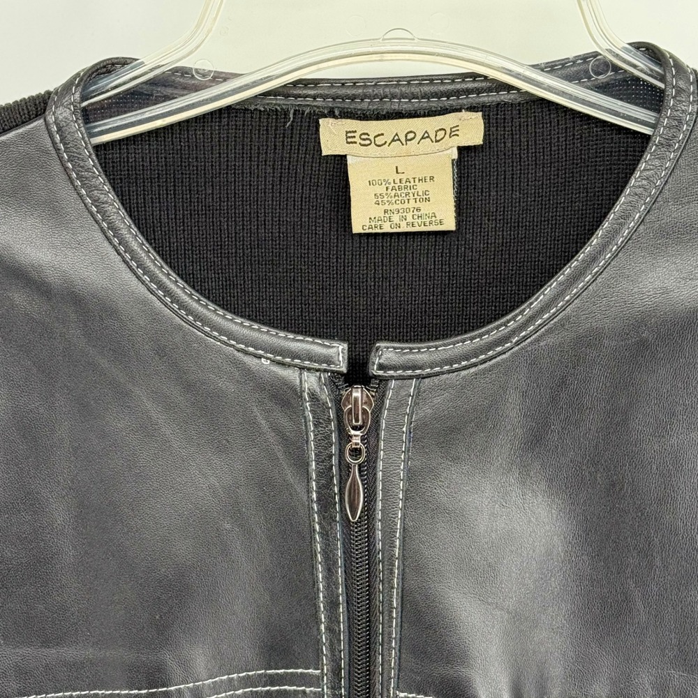 Vintage Escapade Womens Black Leather Knit Mixed Media Zip Front Jacket Size L - Picture 4 of 6